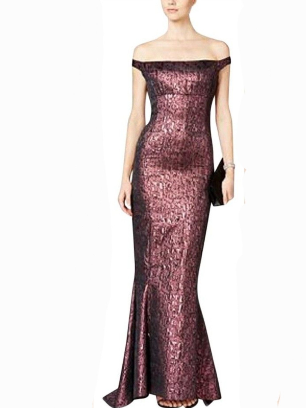 B Michael Metallic Jacquard Gown